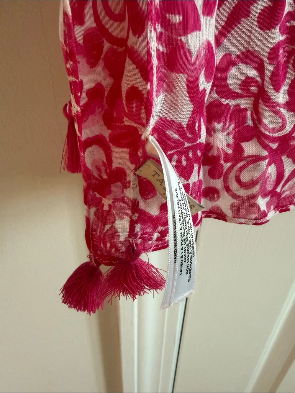 Talbots Fuchsia Floral Tassel Scarf